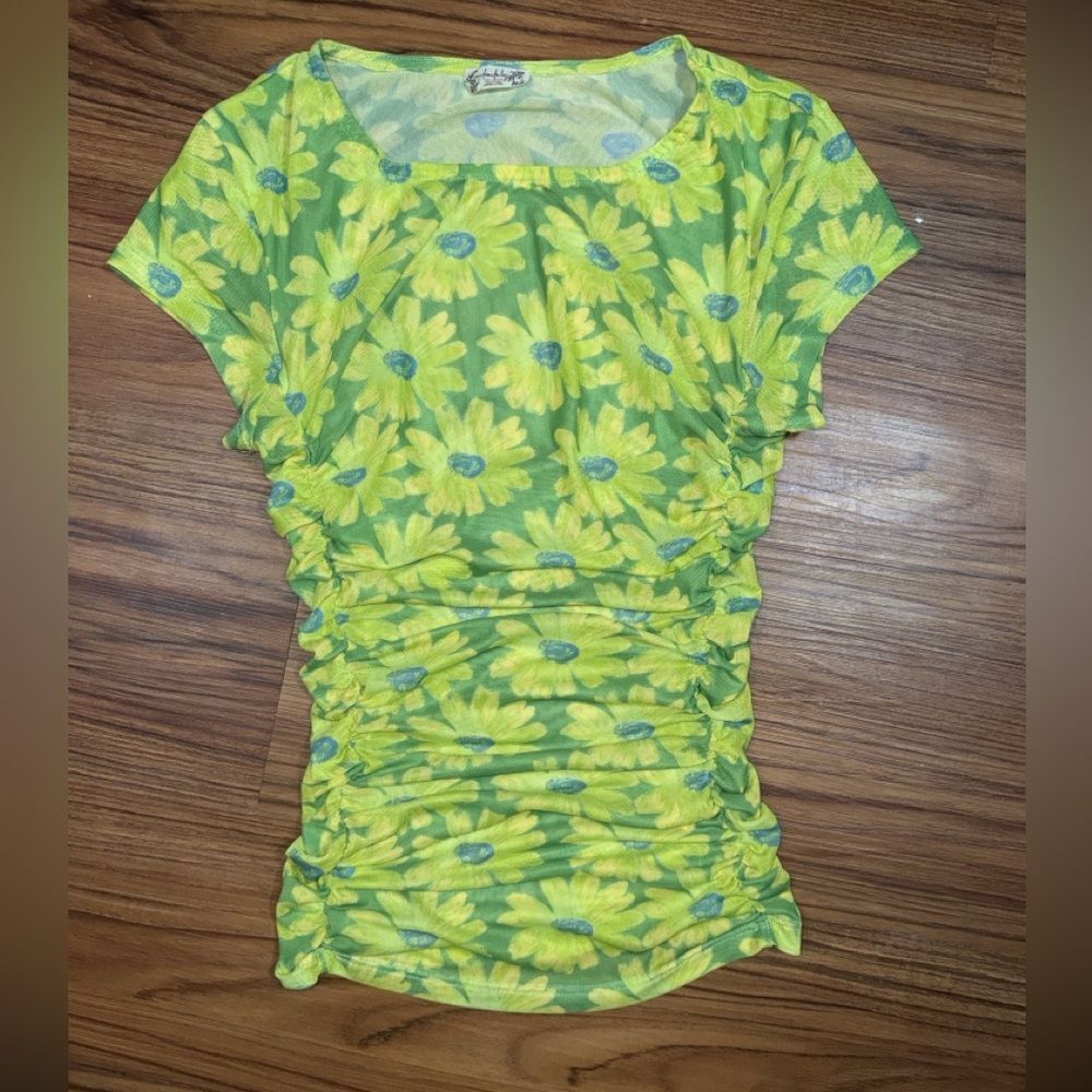 Intimately Free People Green Daisy Sheer Keep It Simple Mesh Tee